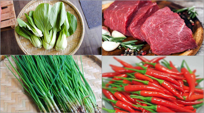 Ingredients for the dish stir-fried bok choy with beef