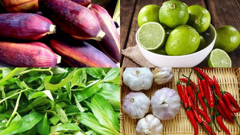 Ingredients for boiled banana flower salad - shredded banana flower