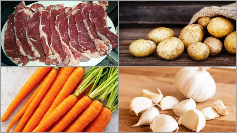 Ingredients for buffalo meat stew with lemongrass and potatoes