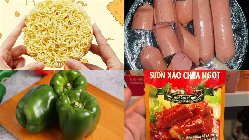 Ingredients for the dish stir-fried noodles with sweet and sour sausage sauce