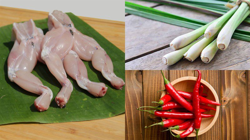 Ingredients for the dish of stir-fried frog with lemongrass and chili