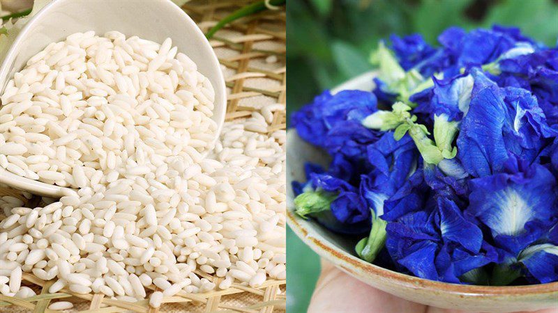 Ingredients for butterfly pea sticky rice dish