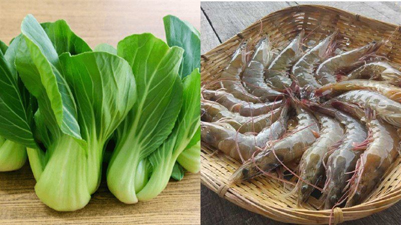 Ingredients for bok choy soup with fresh shrimp, bok choy soup with dried shrimp