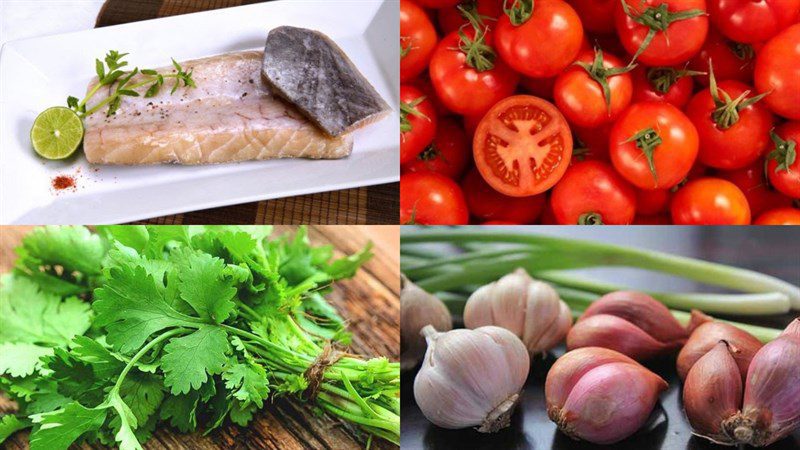 Ingredients for fried mackerel fillet with tomato sauce