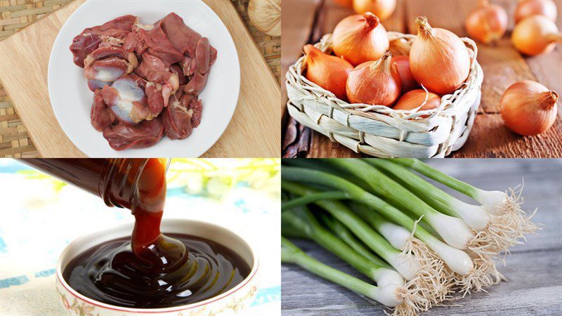 Ingredients for stir-fried chicken gizzards with onions