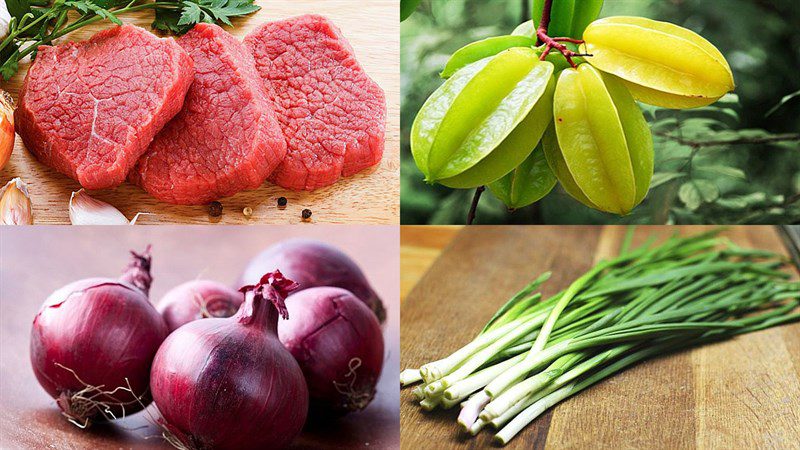 Ingredients for beef soup with starfruit