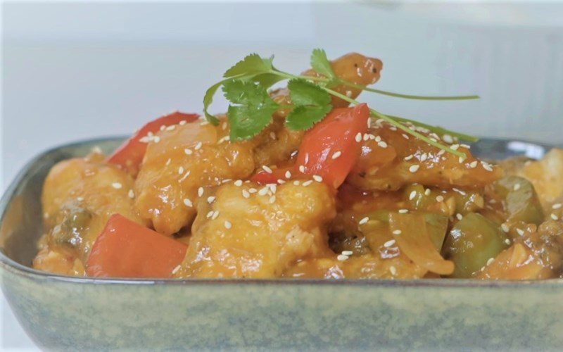 Basa fish fillet with sweet and sour sauce