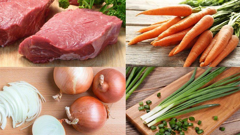 Ingredients for stir-fried carrots with meat and eggs