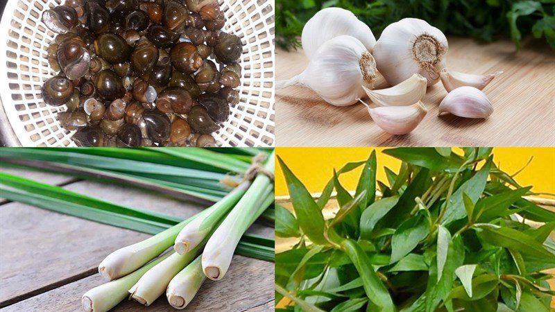 Ingredients for fried garden snails and bitter snails with garlic