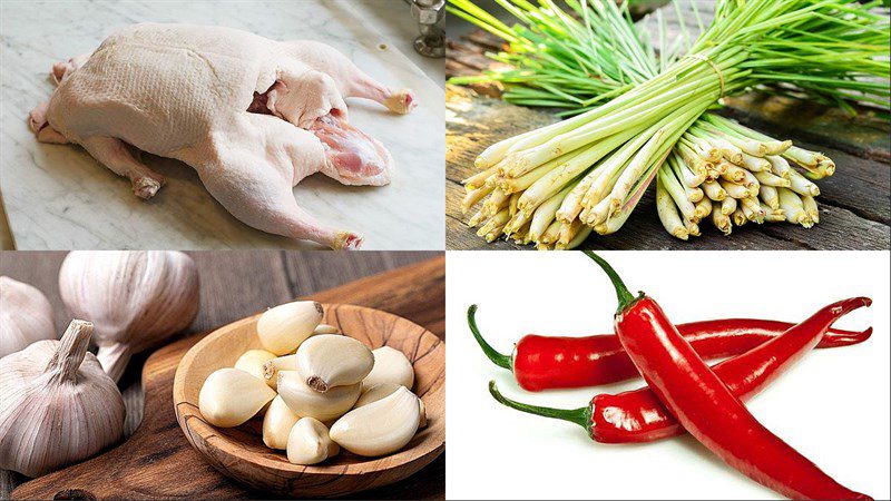 Ingredients for the dish of braised duck with lemongrass and chili