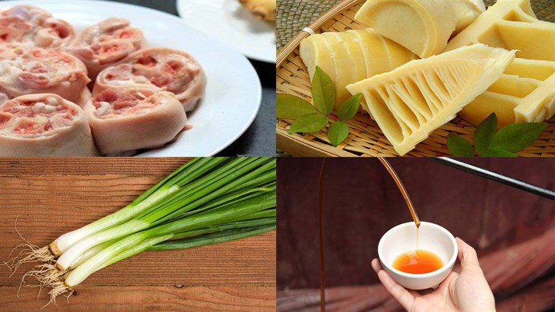 Ingredients for pork hocks stewed with fresh bamboo shoots