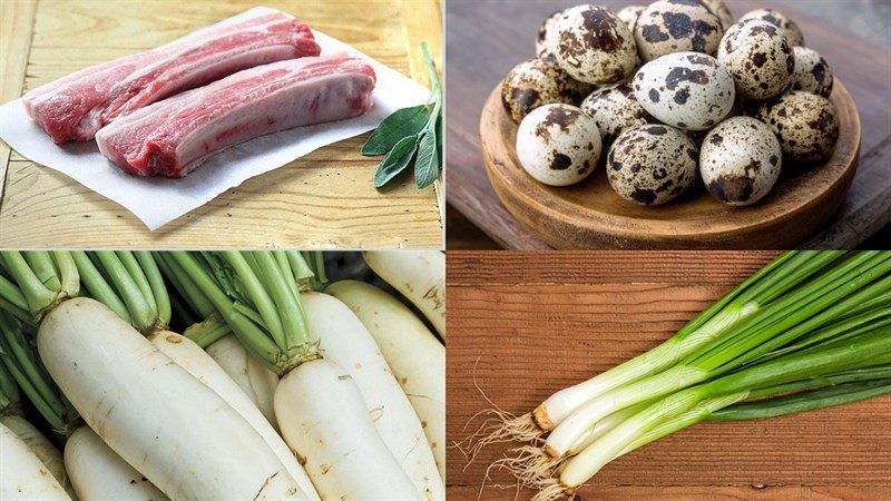 Ingredients for braised meat with quail eggs and radish