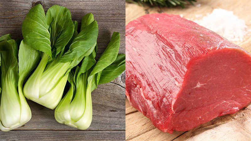 Ingredients for stir-fried bok choy with beef