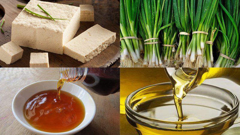 Ingredients for the dish 3 ways to make fried tofu with scallion sauce