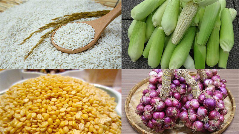 Ingredients for the dish sticky corn with mung beans