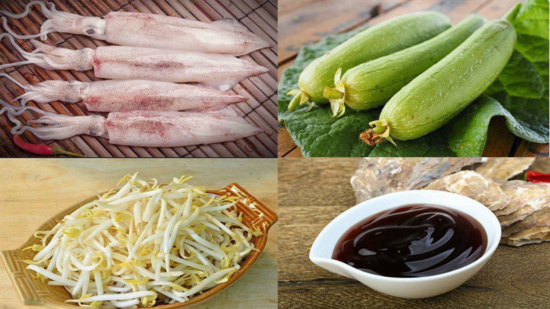 Ingredients for stir-fried squid with gourd