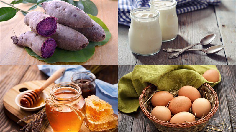 Ingredients for purple sweet potato cake with yogurt