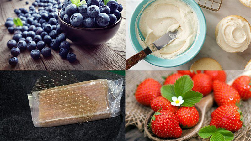 Ingredients for blueberry panna cotta, blueberry strawberry panna cotta