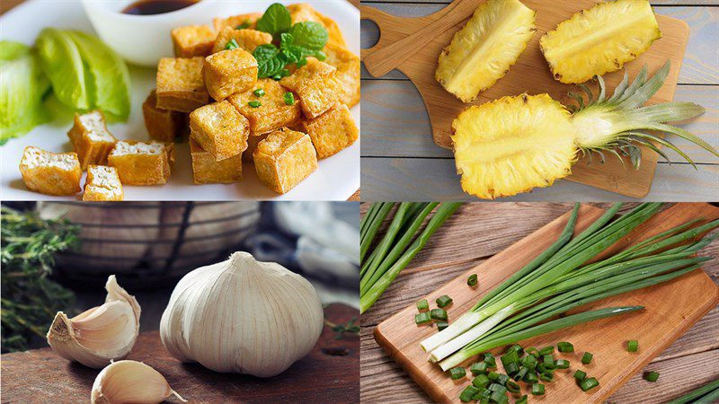 Ingredients for braised tofu with pineapple dish