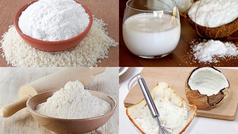 Ingredients for baked cow cake with coconut filling in a pan