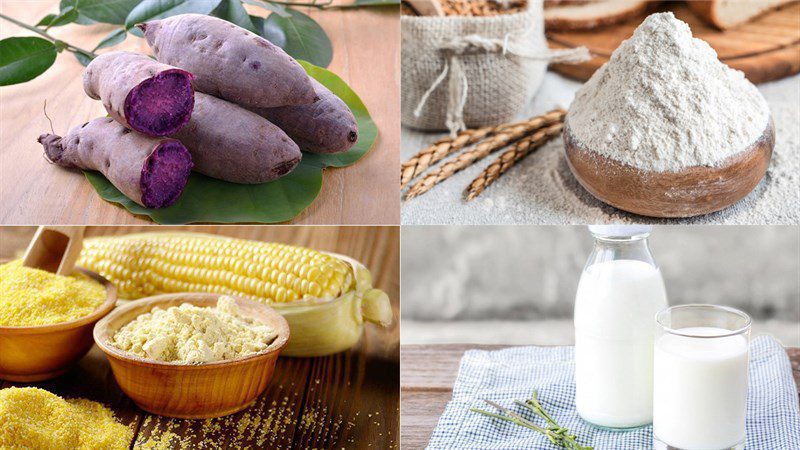 Ingredients for the dish fried purple sweet potato