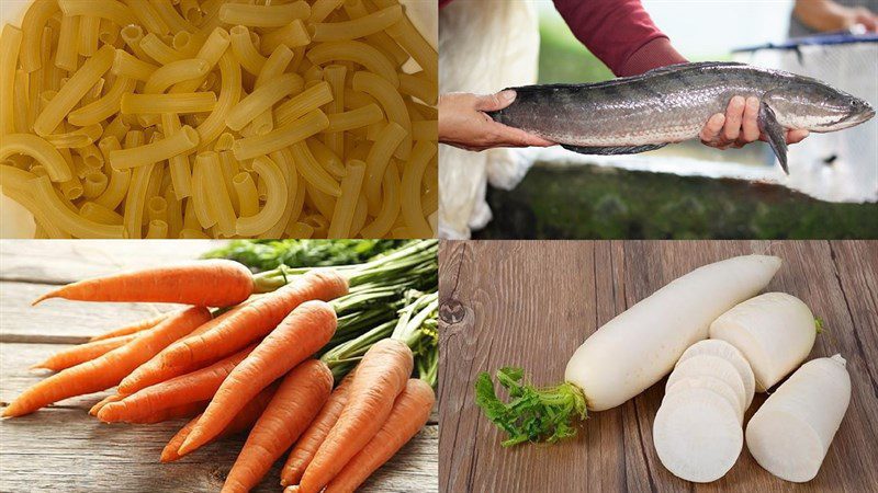 Ingredients for stir-fried noodles with snakehead fish