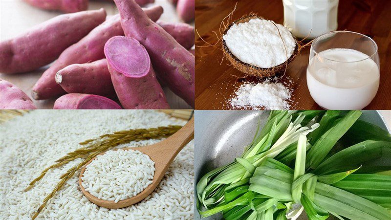 Ingredients for purple sweet potato sticky rice dish