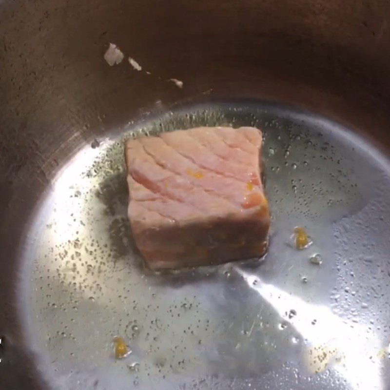 Step 2 Searing salmon Pumpkin soup with salmon