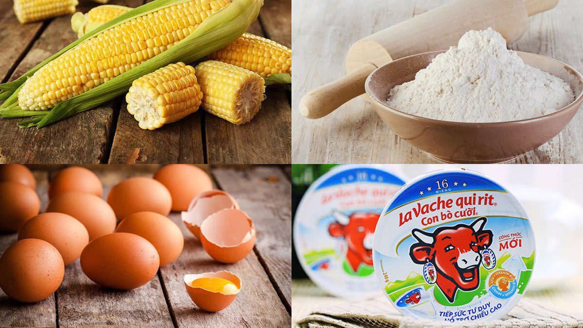 Ingredients for fried corn cake with cheese, fried cheese corn cake