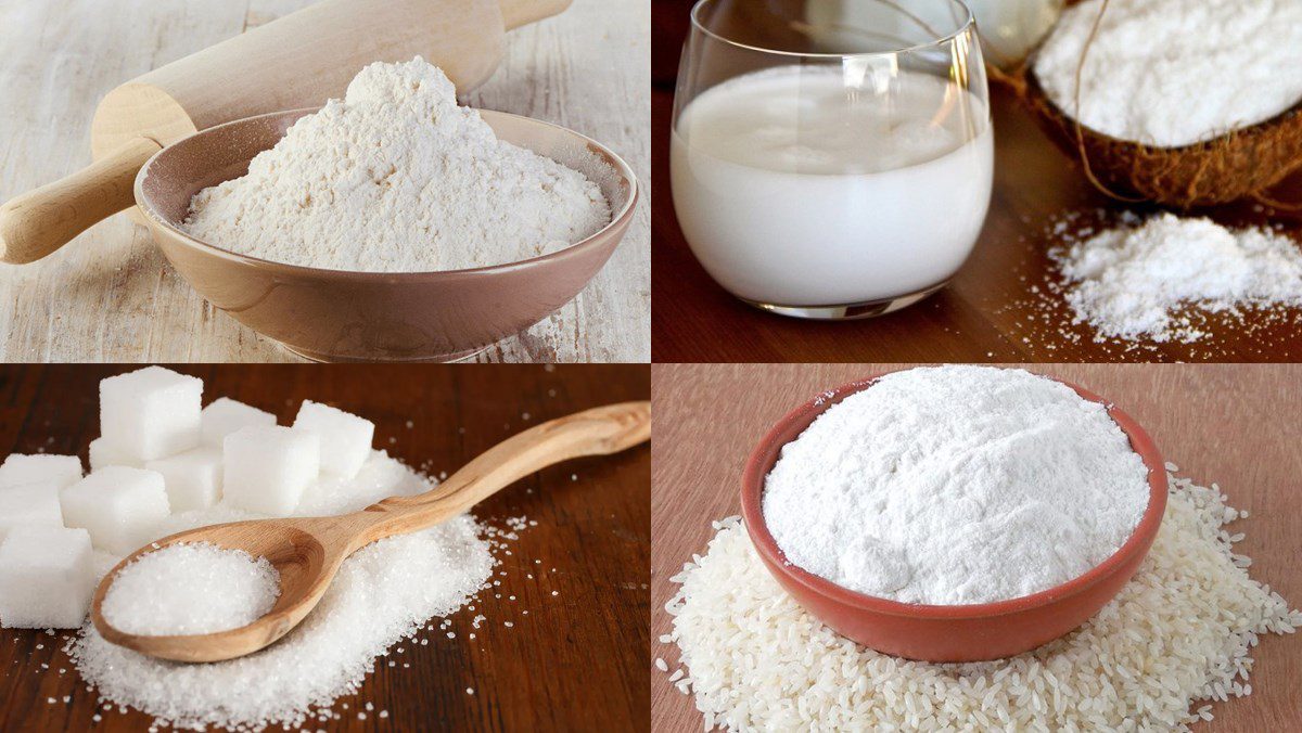 Ingredients for sweet water fern cake with coconut milk