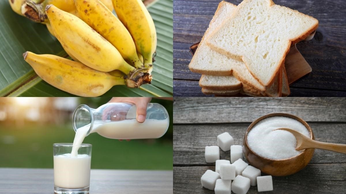 Ingredients for the dish 3 ways to make banana cake with fresh milk and coconut milk