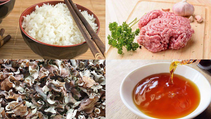 Ingredients for the dish of steamed rice cake from leftover rice