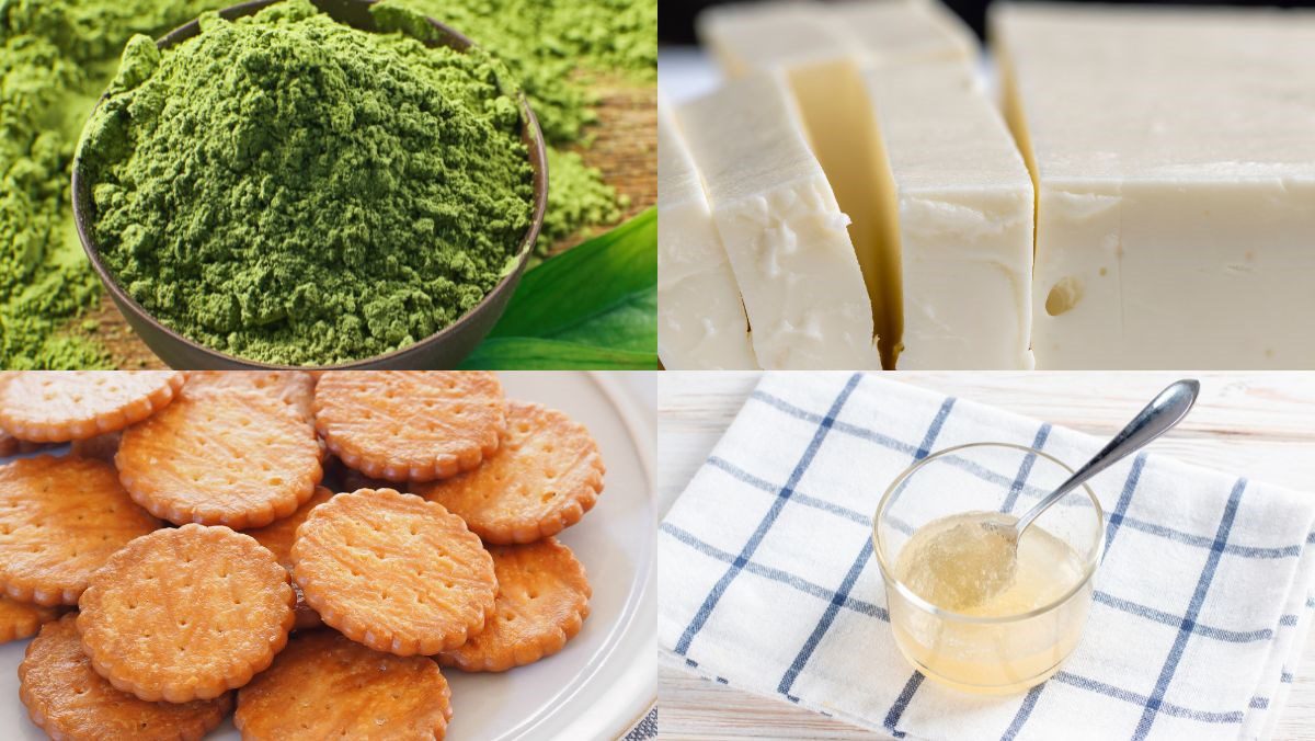 Ingredients for matcha birthday cake