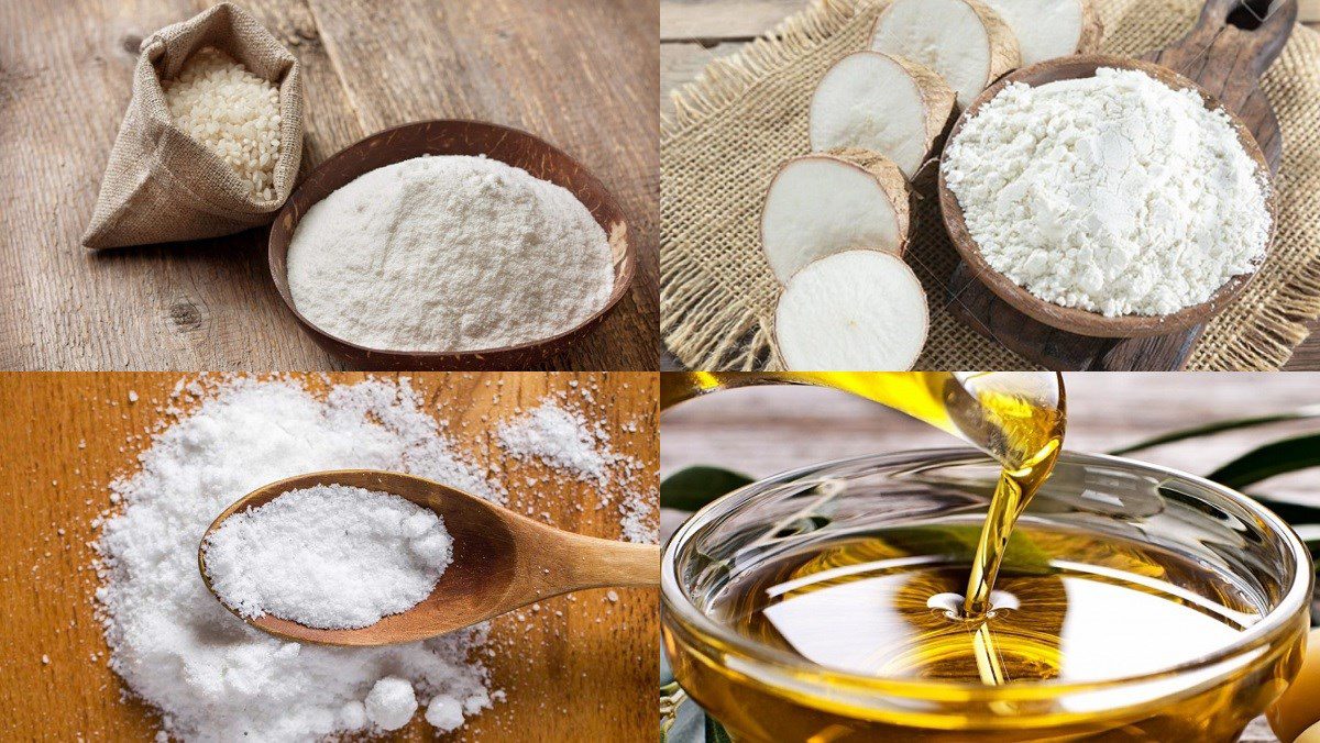 Ingredients for the dish of steamed rice cakes using a non-stick pan