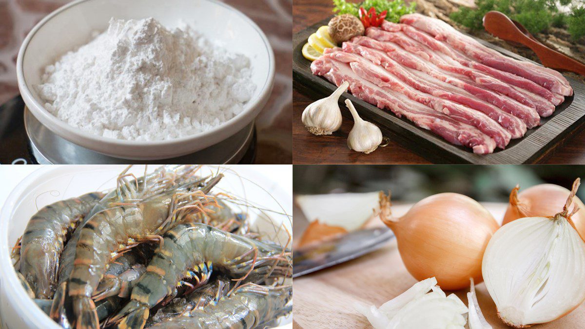 Ingredients for the dish 2 ways to make shrimp and pork pancakes