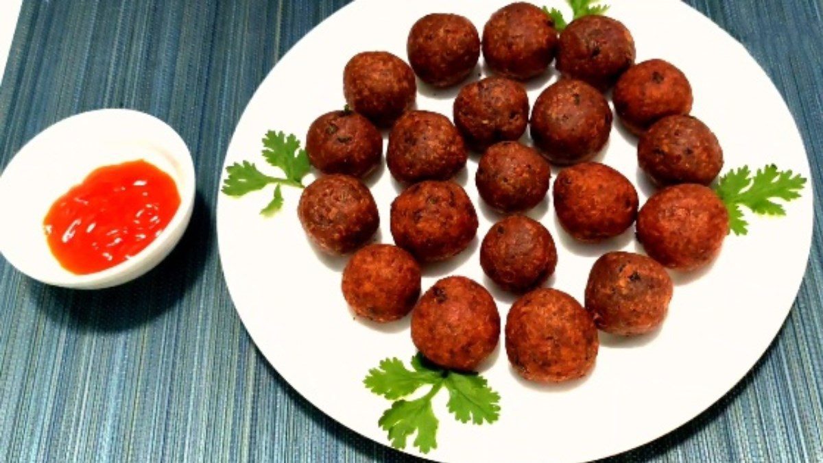 Vegetarian beef balls made from purple sweet potato and tofu