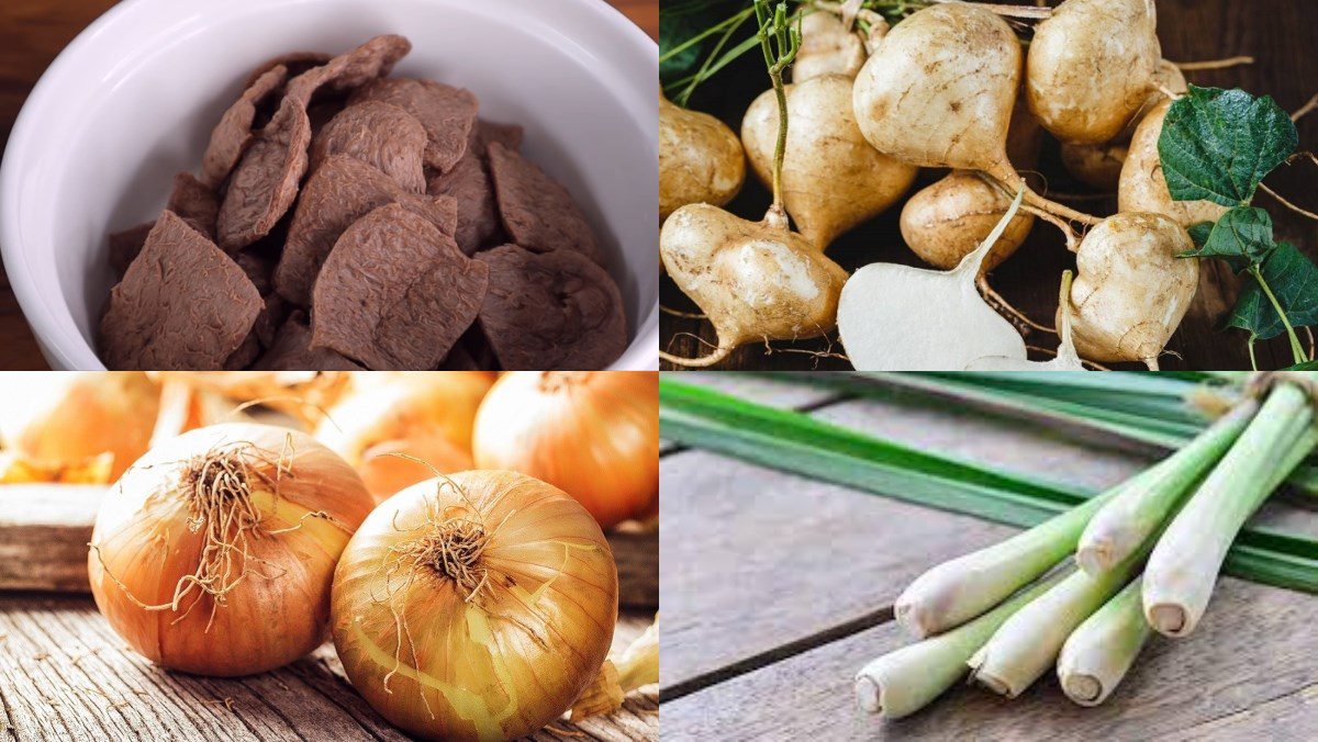 Ingredients for dry vegetarian noodle dish