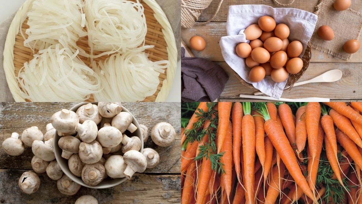 Ingredients for stir-fried rice noodles with mixed vegetables