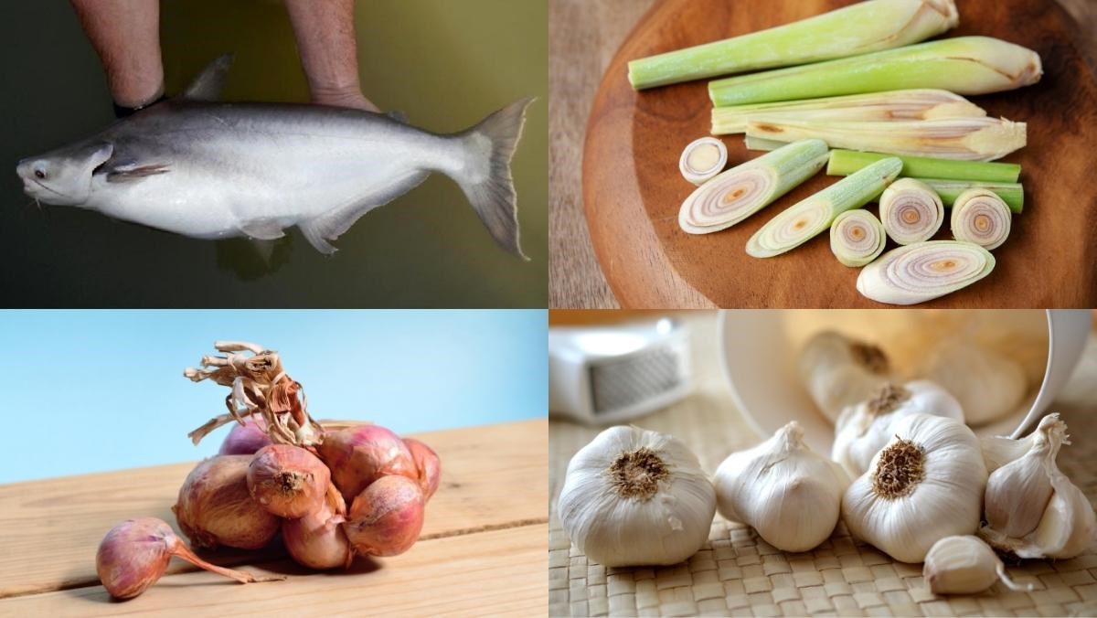 Ingredients for fried catfish with lemongrass and chili and chili salt