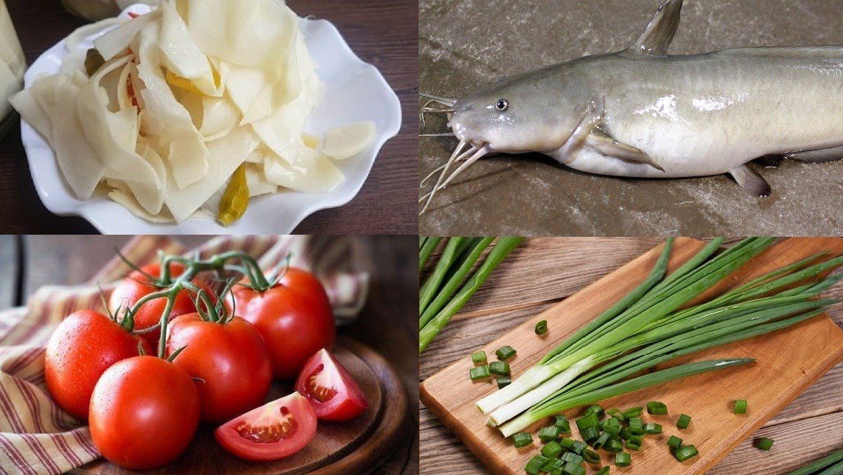 Ingredients for the dish of sour bamboo shoot fish soup