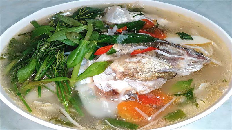 Sour bamboo shoot soup with snakehead fish