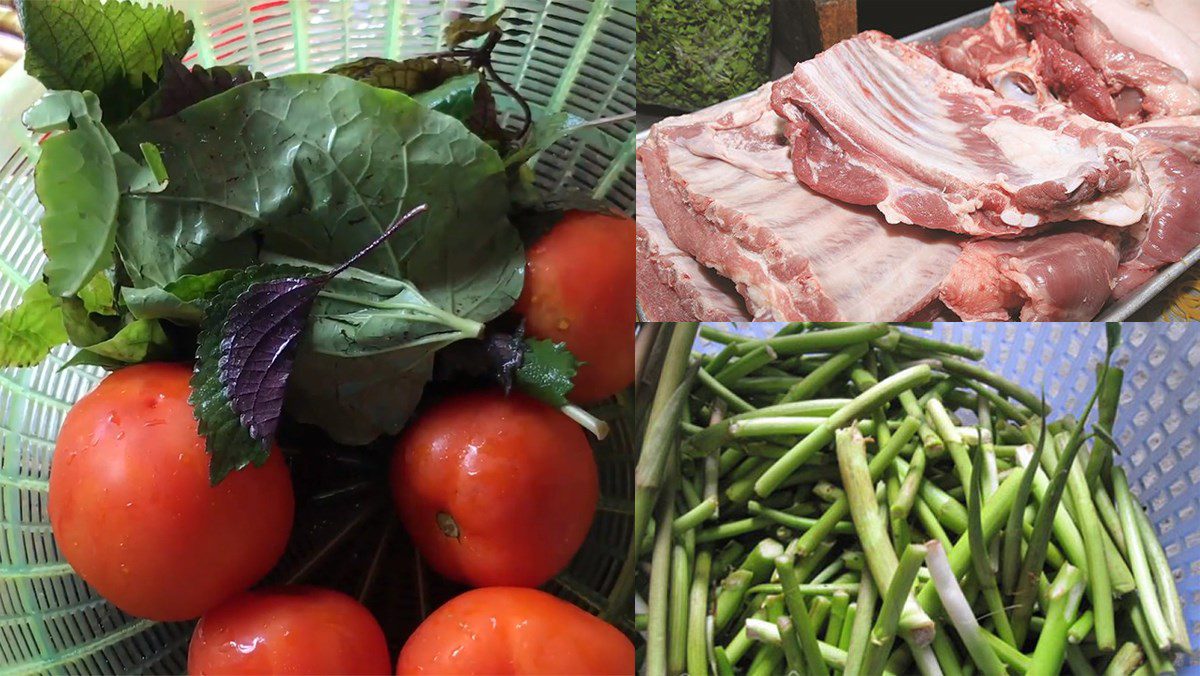 Ingredients for the dish of sweet potato stem soup with ribs