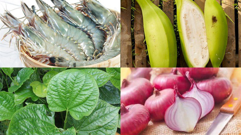 Ingredients for the dish green banana soup with ribs, green banana soup with snakehead fish, green banana soup with shrimp