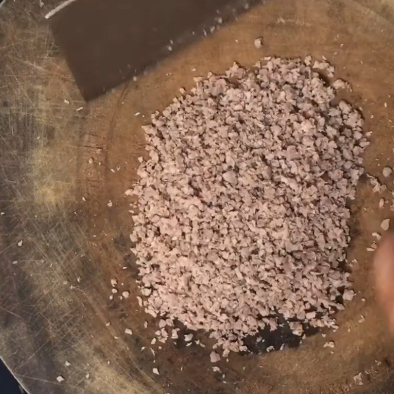 Step 4 Cut the beef into small pieces Beef porridge with water spinach for weaning