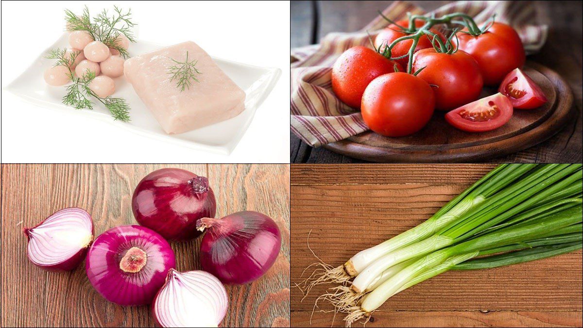 Ingredients for the dish of basa fish cakes with tomato sauce