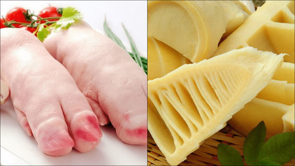 Ingredients for stewed pork leg with fresh bamboo shoots