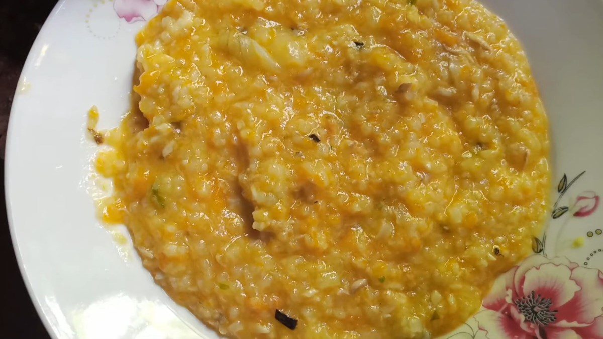 Snakehead fish porridge with pumpkin for weaning