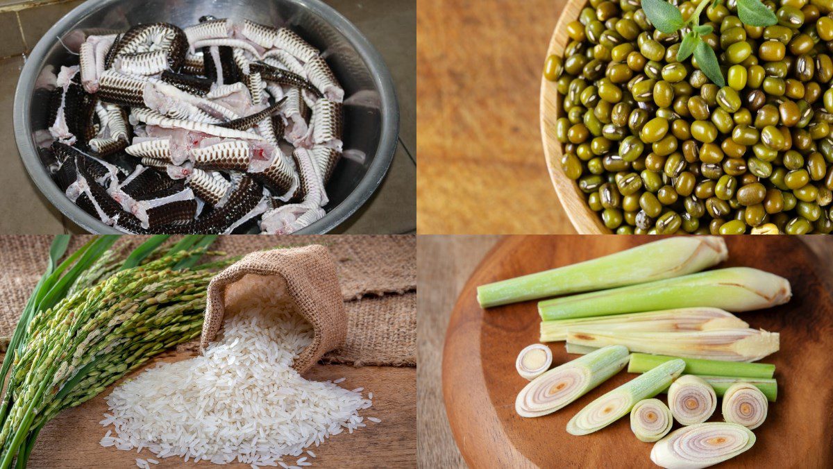 Ingredients for snake porridge with mung beans