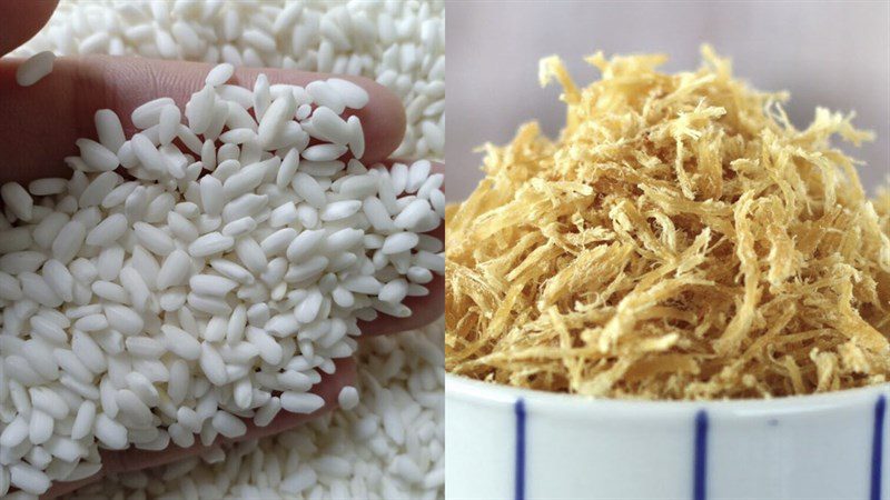 Ingredients for the dish with 2 ways to make fried sticky rice with pork floss