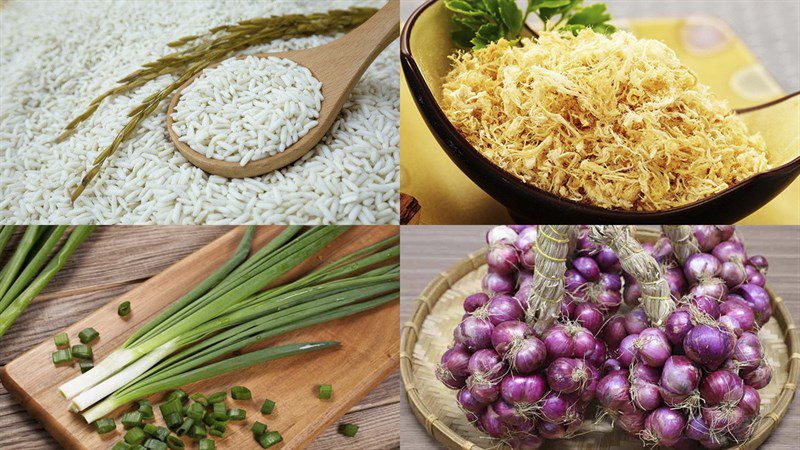 Ingredients for fried sticky rice with pork floss